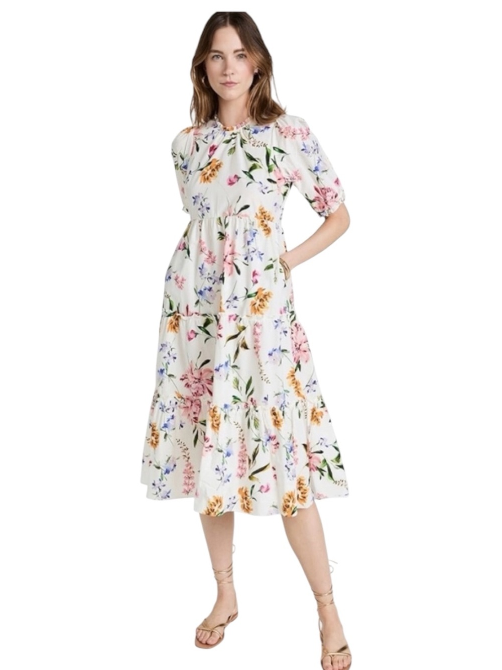 Generation Love Maria Peony White Floral Babydoll Midi Dress  XS